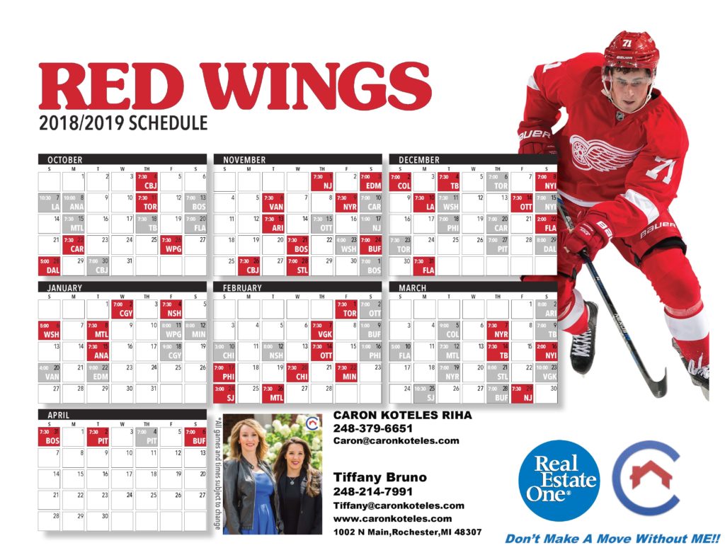 Detroit Red Wings 2023 Home Schedule